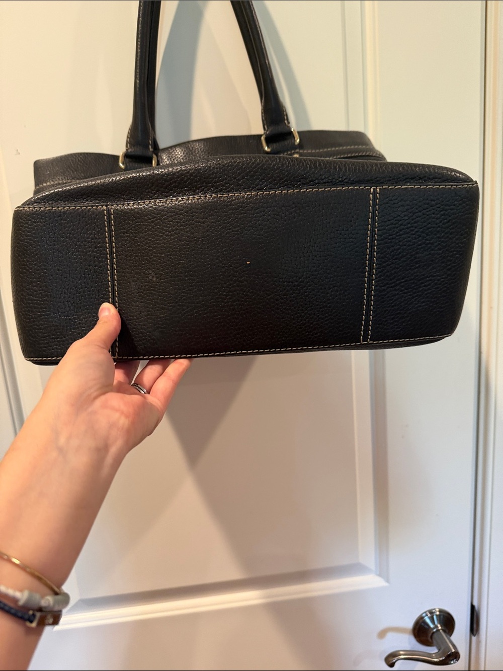 Kate spade Black Leather Tote Bag with Contrast Stitching - Picture 3 of 7